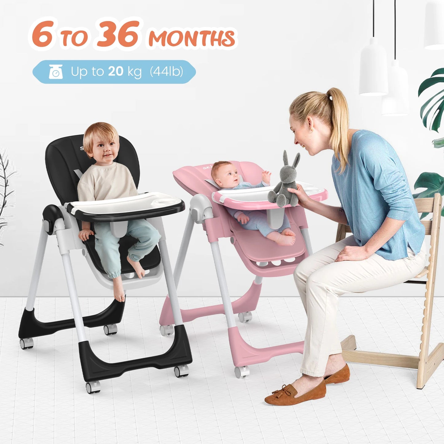 Adjustable Baby High Chair with 3-Tier Tray