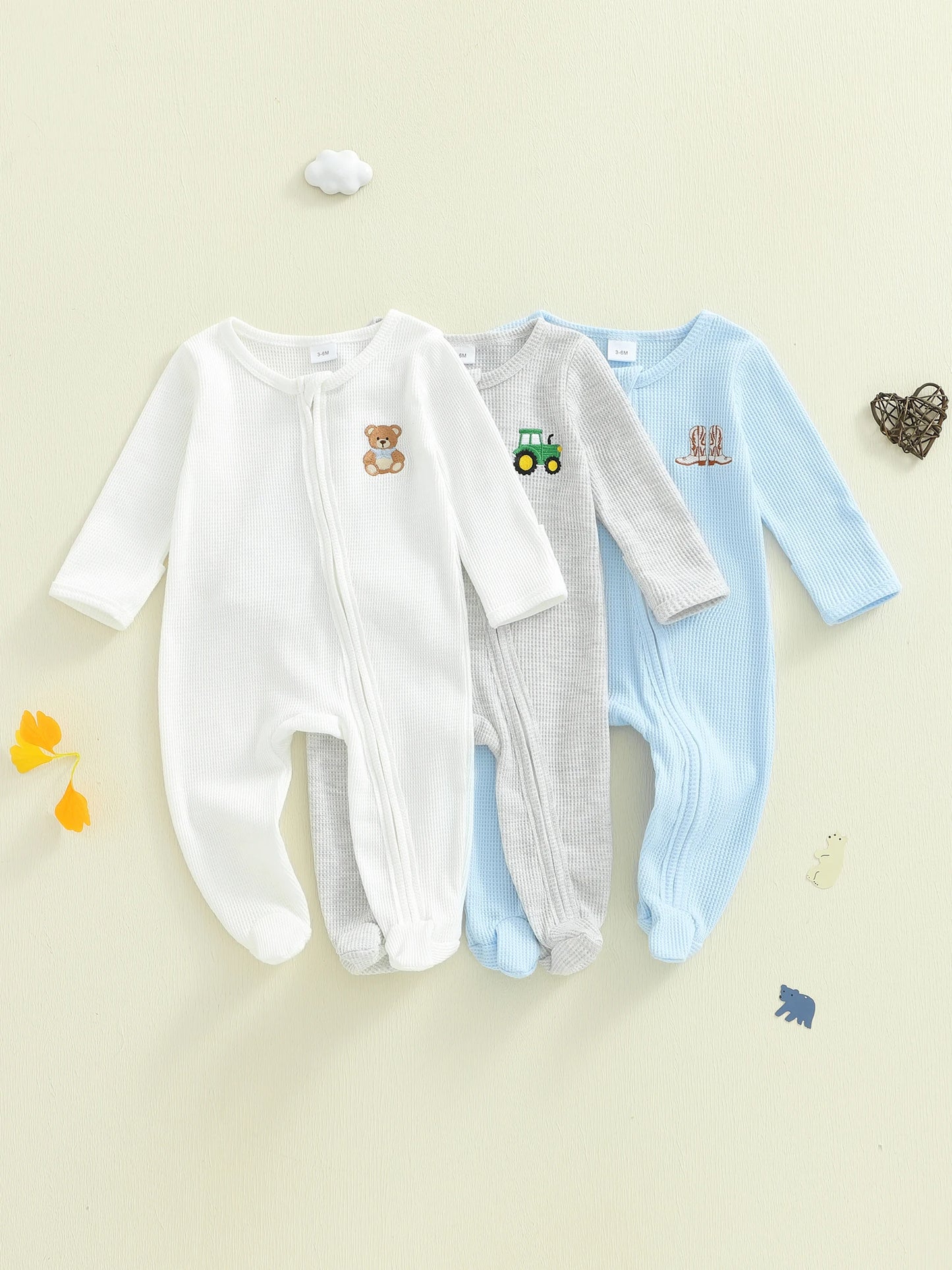 Infant Unisex Hooded  with Cute Animal Ears and Zipper Closure Warm Fleece Footed Pajamas for Winter