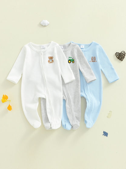 Infant Unisex Hooded  with Cute Animal Ears and Zipper Closure Warm Fleece Footed Pajamas for Winter