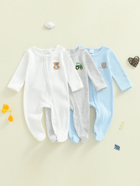 Infant Unisex Hooded  with Cute Animal Ears and Zipper Closure Warm Fleece Footed Pajamas for Winter