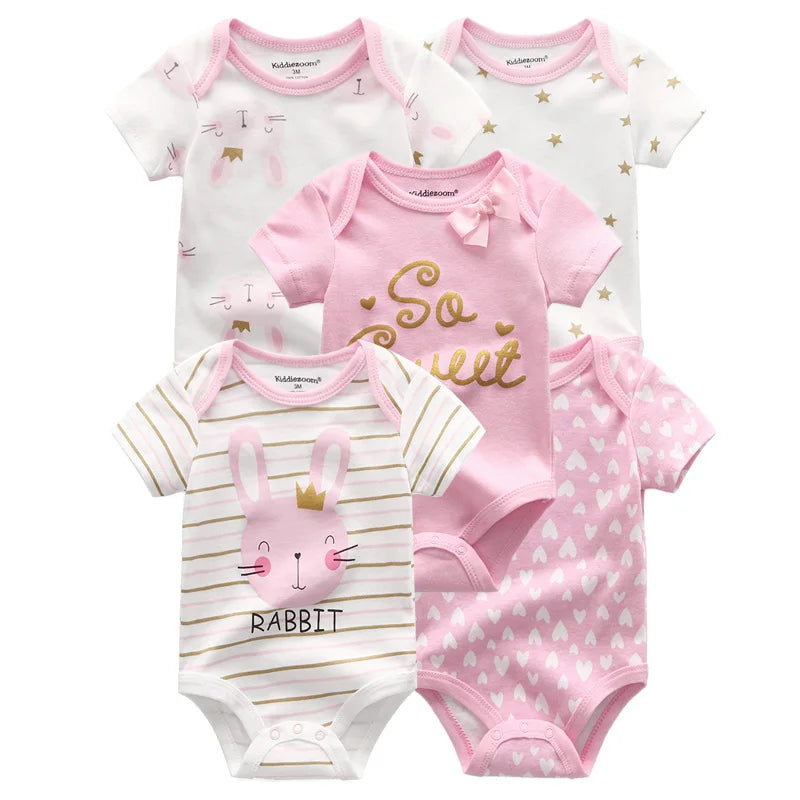 5pcs Short Sleeve Baby Bodysuits