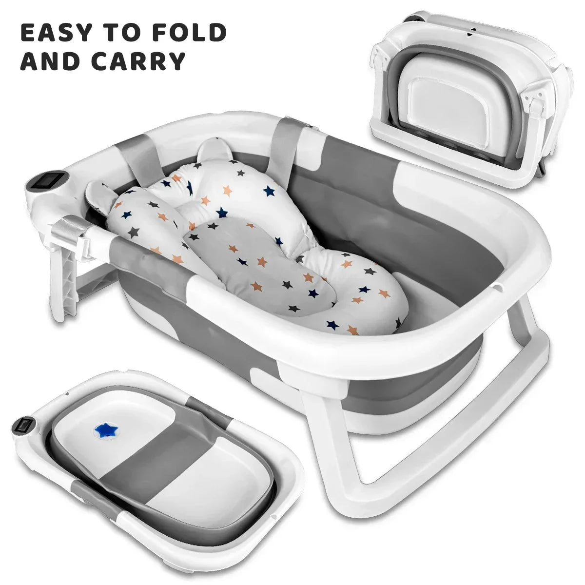 Portable and foldable Bathtub, real-time temperature sensor