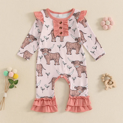 Baby Girls Cow Print Ruffle Romper