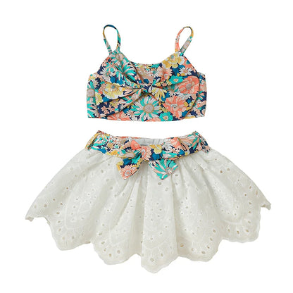 Girl Boho Top and Denim Skirt Set