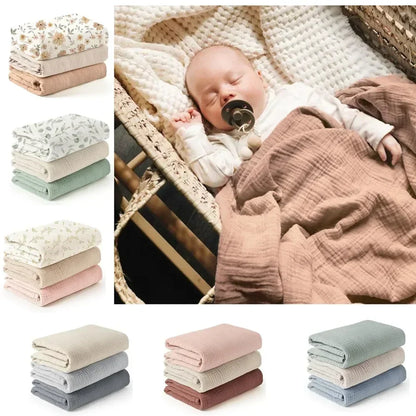 3pcs Set Cotton Muslin Swaddle Baby Blanket
