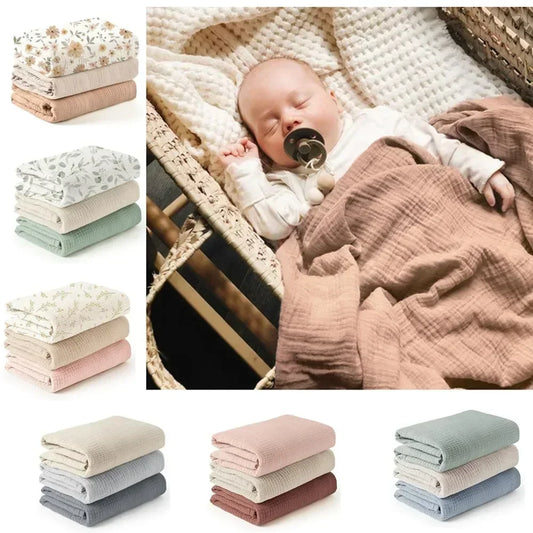3pcs Set Cotton Muslin Swaddle Baby Blanket