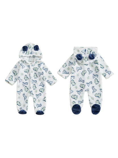 Toddler Girls Cozy Fleece Hooded  Pajamas Romper