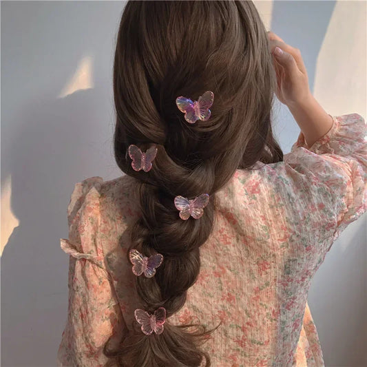 5Pcs  Transparent Butterfly Pink Hairpin