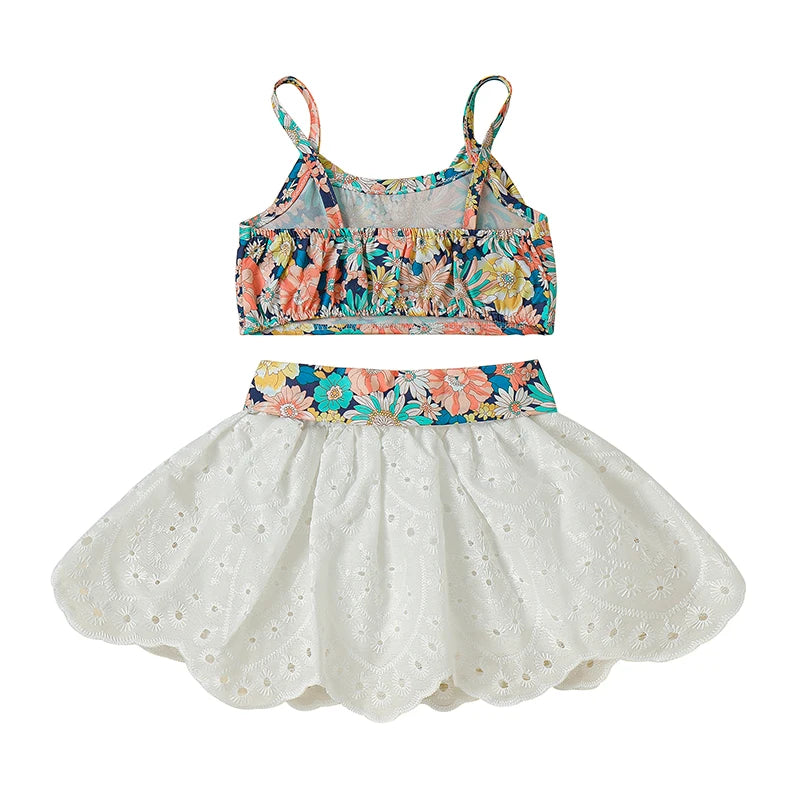 Girl Boho Top and Denim Skirt Set