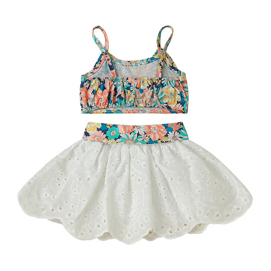 Girl Boho Top and Denim Skirt Set