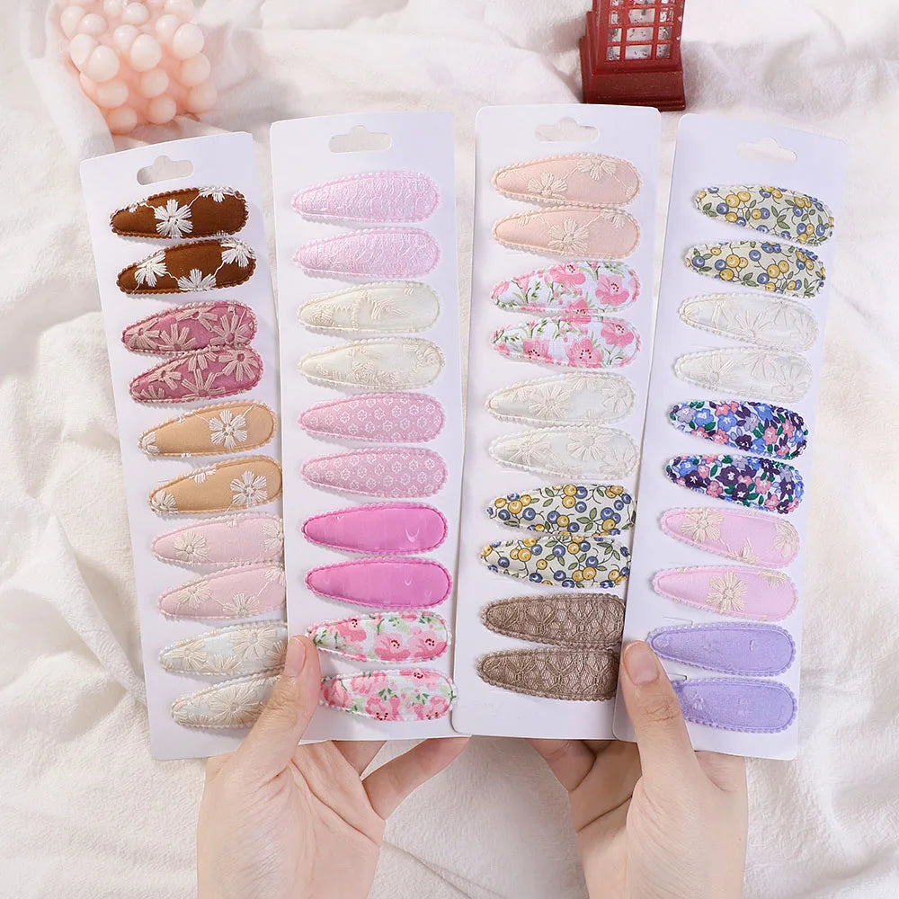 10Pcs/Lot Cotton Alloy Hair Clips for Kids