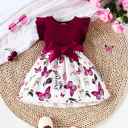 Butterfly and Plant Polka Dot Dress + Ribbon