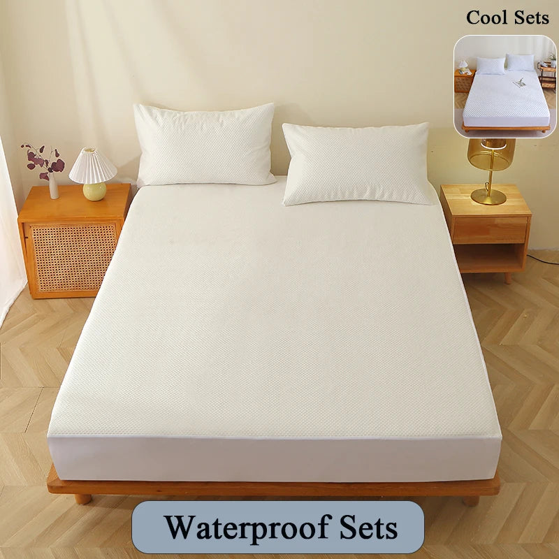 Sanitizing Waterproof Cooling Mattress Protector Set - Hypoallergenic