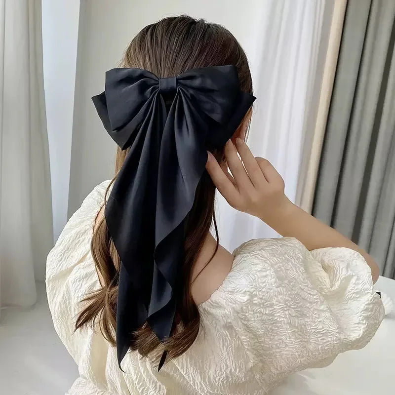 Elegant Solid Large Bow Ribbon Hair Clip