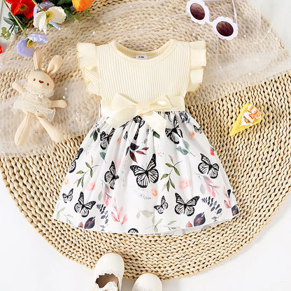 Butterfly and Plant Polka Dot Dress + Ribbon