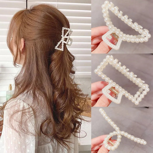 Pearl Claw Geometric Hairpins For Girls