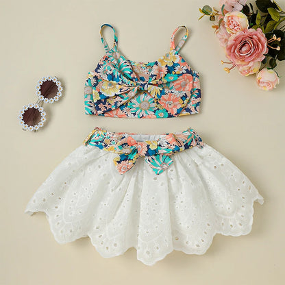 Girl Boho Top and Denim Skirt Set