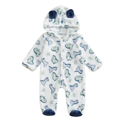 Toddler Girls Cozy Fleece Hooded  Pajamas Romper