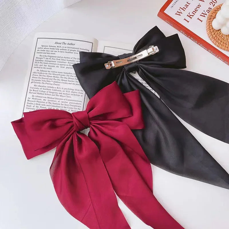 Elegant Solid Large Bow Ribbon Hair Clip