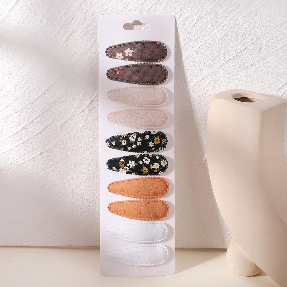 10Pcs/Lot Cotton Alloy Hair Clips for Kids
