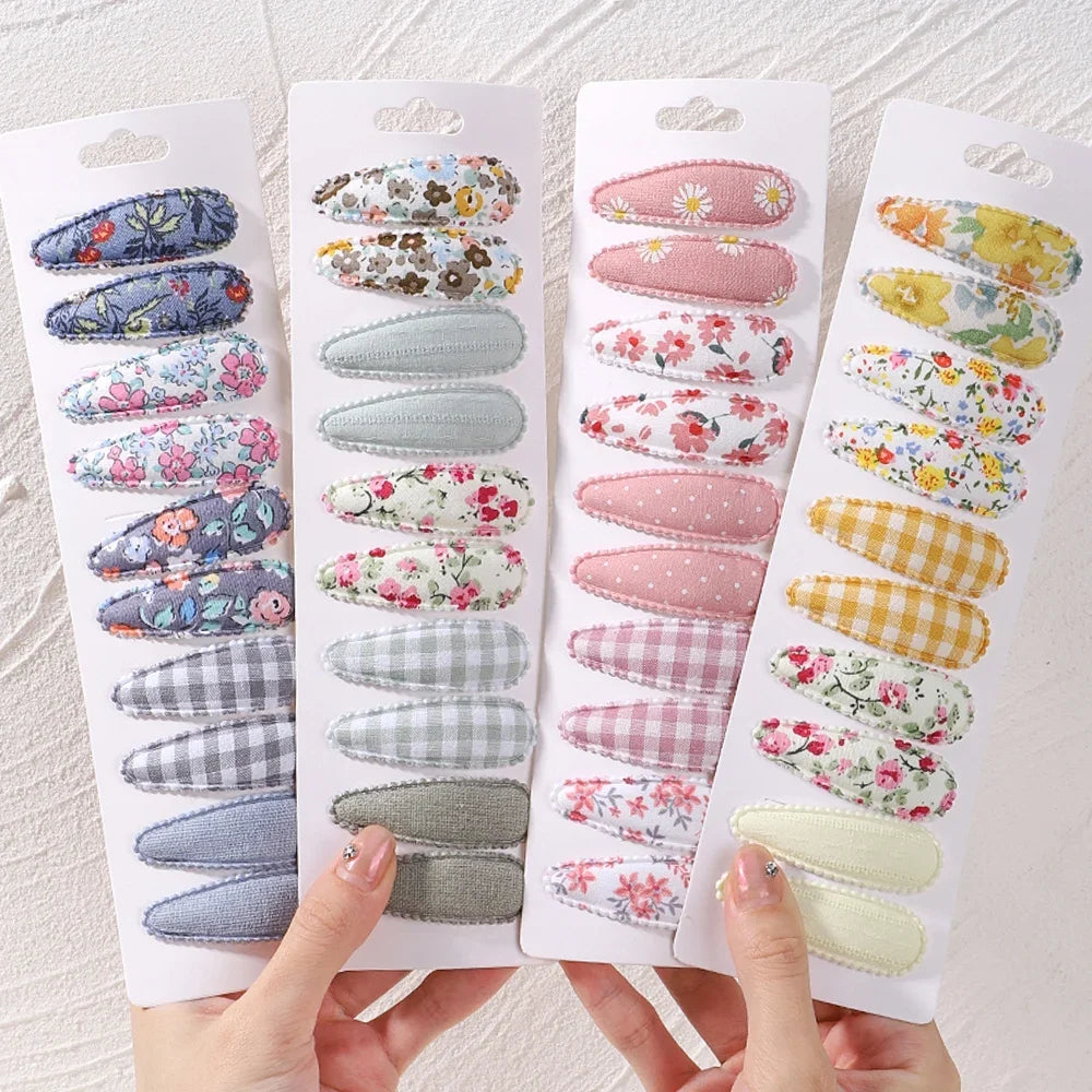 10Pcs/Lot Cotton Alloy Hair Clips for Kids