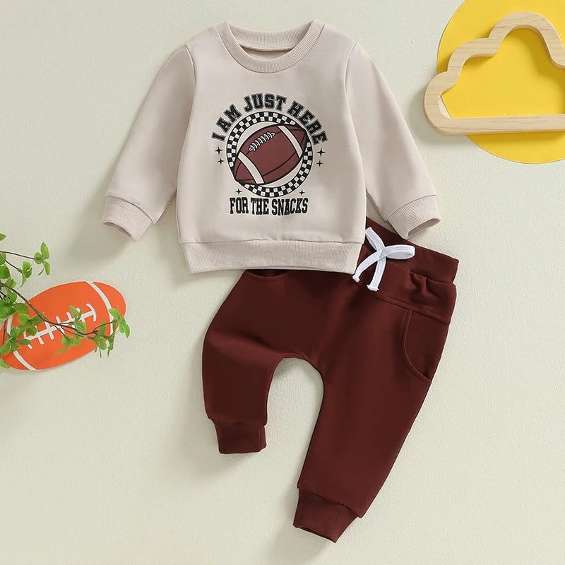Football Print Sweatshirt with Elastic Pant 2Pcs