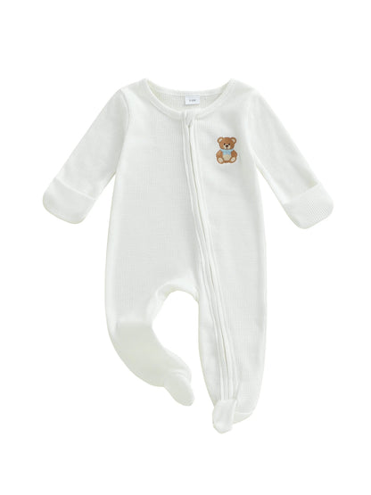 Infant Unisex Hooded  with Cute Animal Ears and Zipper Closure Warm Fleece Footed Pajamas for Winter